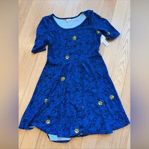 NWT LuLaRoe Nicole Dress 3XL Blue Floral Fit and Flare Casual C28 Textured
